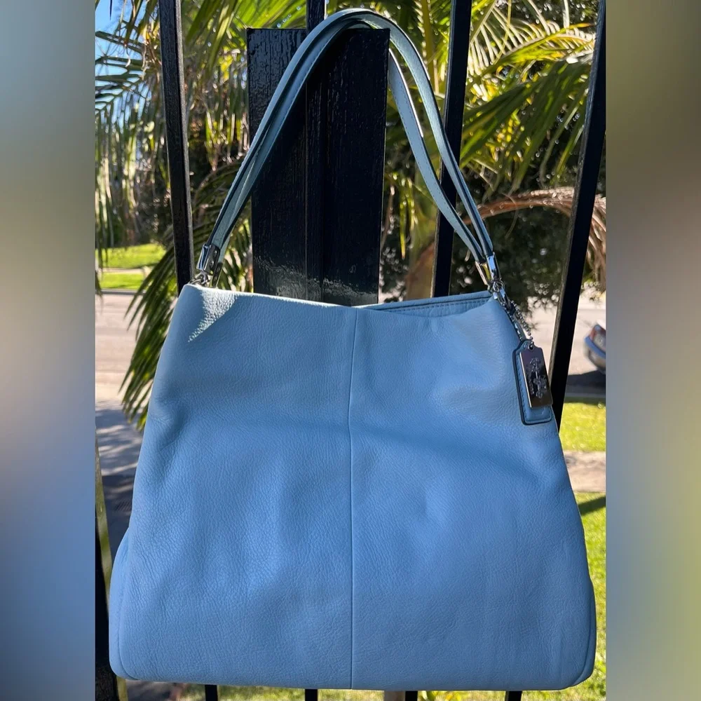 NWT vintage Coach Madison Phoebe Sea Mist blue leather shoulder bag tote - Picture 3 of 16